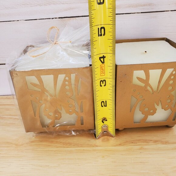 Butterfly Gold Metal Candle Holders White Unscented Candles VTG 1990s Set Of 2 - Picture 4 of 11